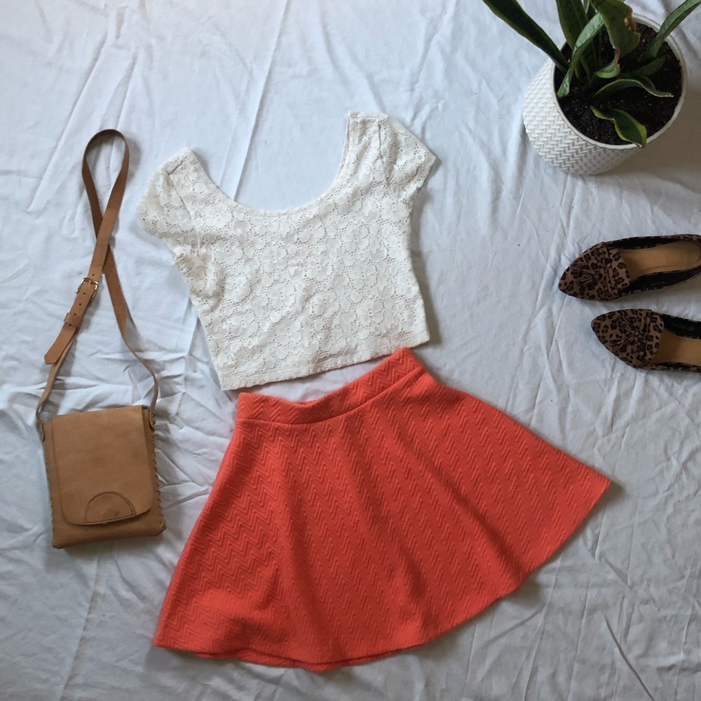 Rue 21 Orange Textured Elastic Waist Skirt